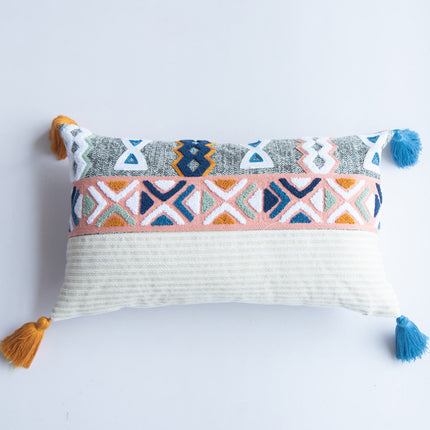 Tufted Embroidered Bohemian Cushion Cover with Tassels | 45x45, 30x50