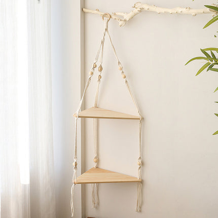 Macrame Hanging Shelf Boho Wall Decor Wooden Shelf