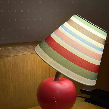 Red Apple Table Lamp – Acrylic Base with Striped or Cream Shade | 24×31cm