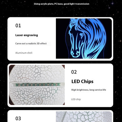 Horse Head 3D LED Table Lamp – 16 Colours, Touch & Remote Control
