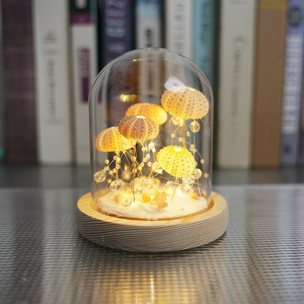 Handmade Sea Urchin Jellyfish Lamp – Creative Night Light with Glass Cover