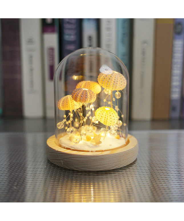 Handmade Sea Urchin Jellyfish Lamp – Creative Night Light with Glass Cover