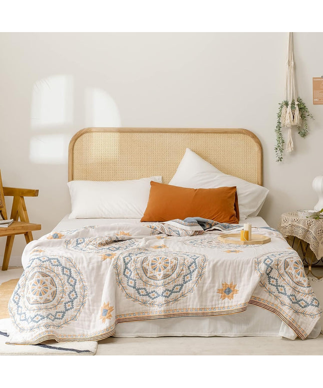 Cotton Mandala Blanket | Cream Minimalist Throw