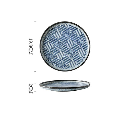 Japanese-Style Ceramic Plates – Blue & White Wave or Grid Patterns | Ikeame