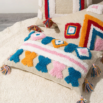 Boho Geometric Tassel Cushion Cover | Bright Boho Pillow Cover