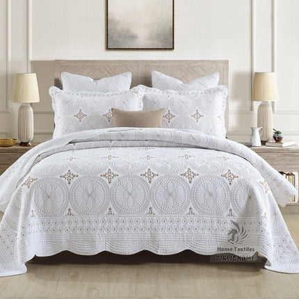 European Cotton Embroidered Bedspread | King Size Quilted Cover
