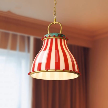 Circus Tent Chandelier – Red & White Striped Glass Ambience Light (33cm)