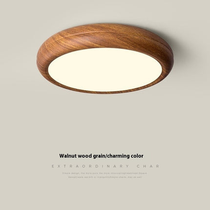 Circular Walnut Wooden LED Ceiling Light – Modern Minimalist Lamp