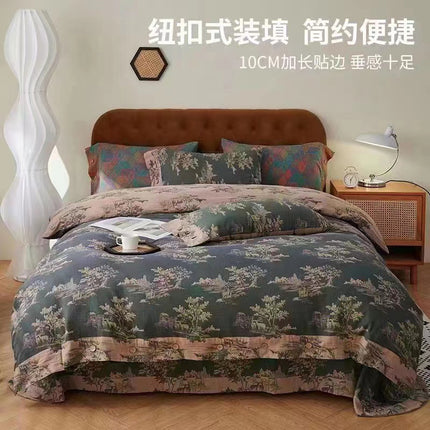 Cotton Floral Bedding Set | Jacquard 4 Piece Duvet Cover
