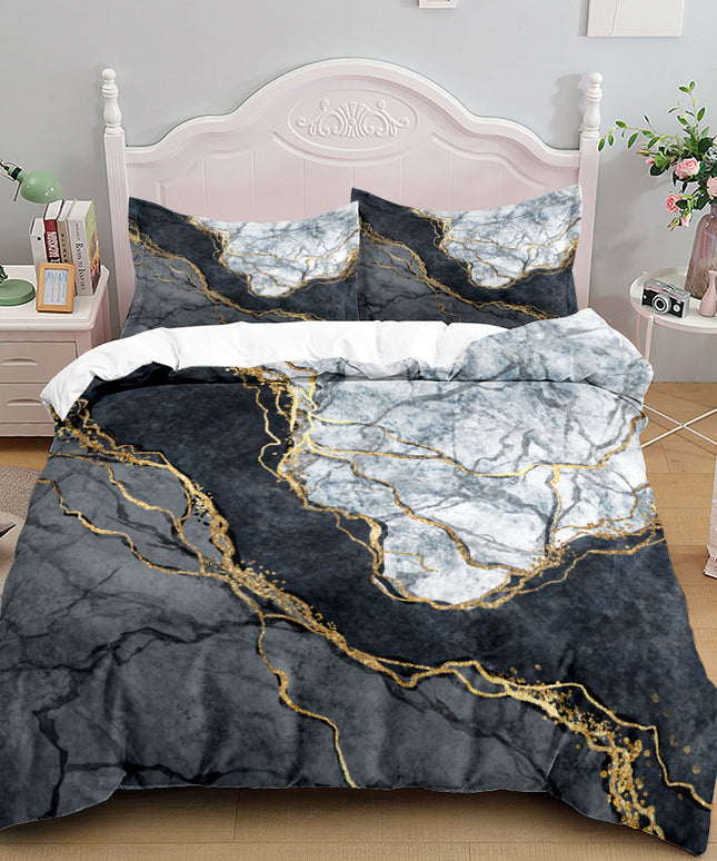 Metallic Gold Marble Quilt Cover Set – 3 Piece Bedding in 4 Colours & 3 Sizes