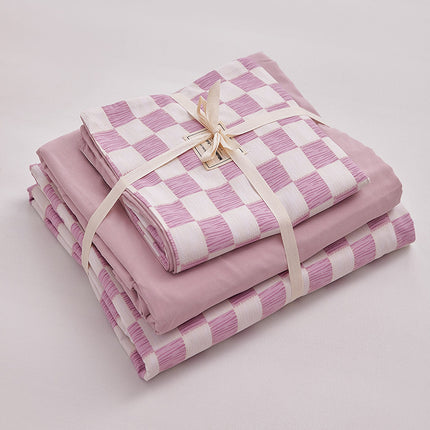 Washed cotton four-piece japanese plaid set – Trendy & Practical for Daily Living