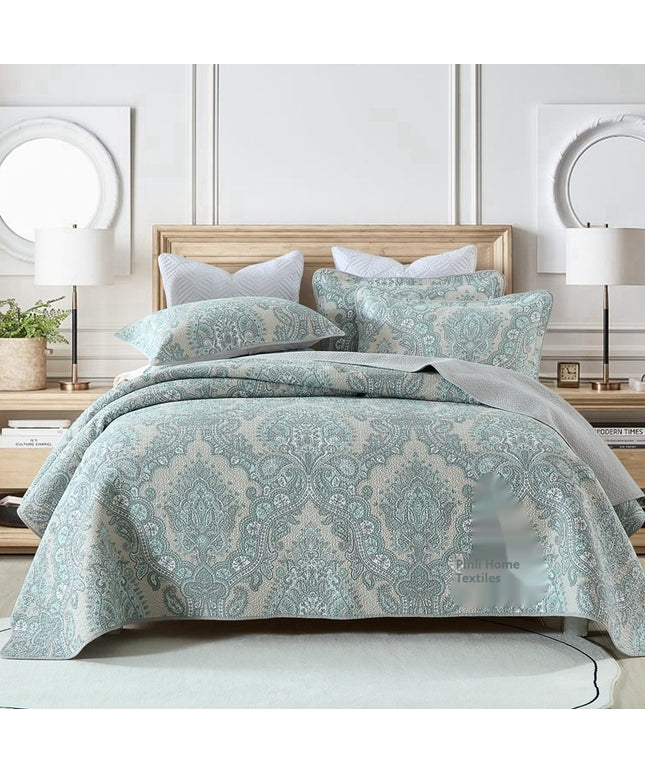 Cotton Bedspread Set | Double-Sided Geometric Quilt