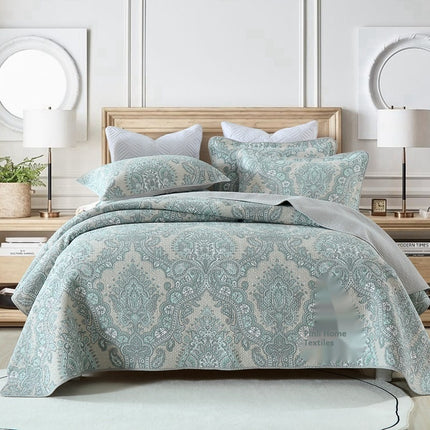 Cotton Bedspread Set | Double-Sided Geometric Quilt