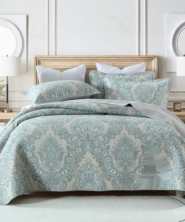 Cotton Bedspread Set | Double-Sided Geometric Quilt