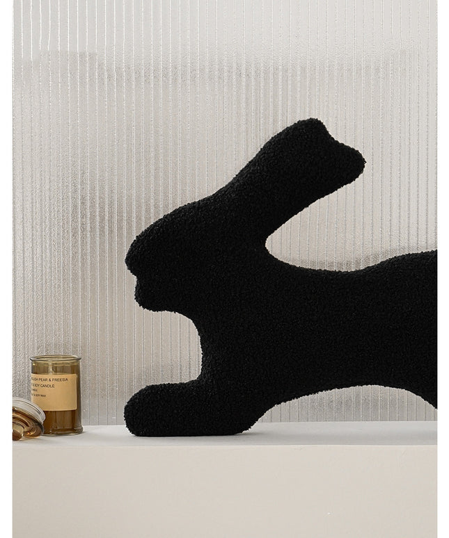 Rabbit-Shaped Plush Pillow – Soft Fleecy Cushion in Black or White