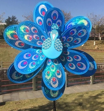 Factory Direct Outdoor Garden Decoration Children's Educational Toys Double Large Peacock Laser Sequin Windmill Wholesale