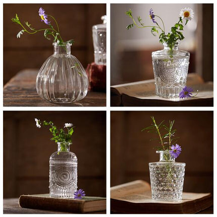 Vintage Embossed Glass Vase Set | Mini Tabletop Bud Vases