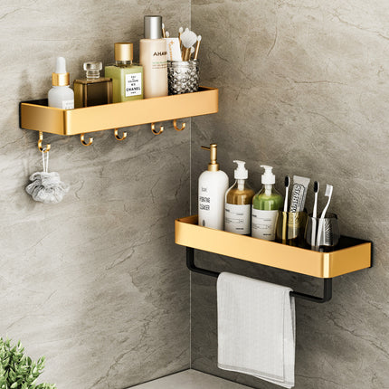 Bathroom Towel Storage Rack – Aluminium Shelf with Hooks | Ikeame
