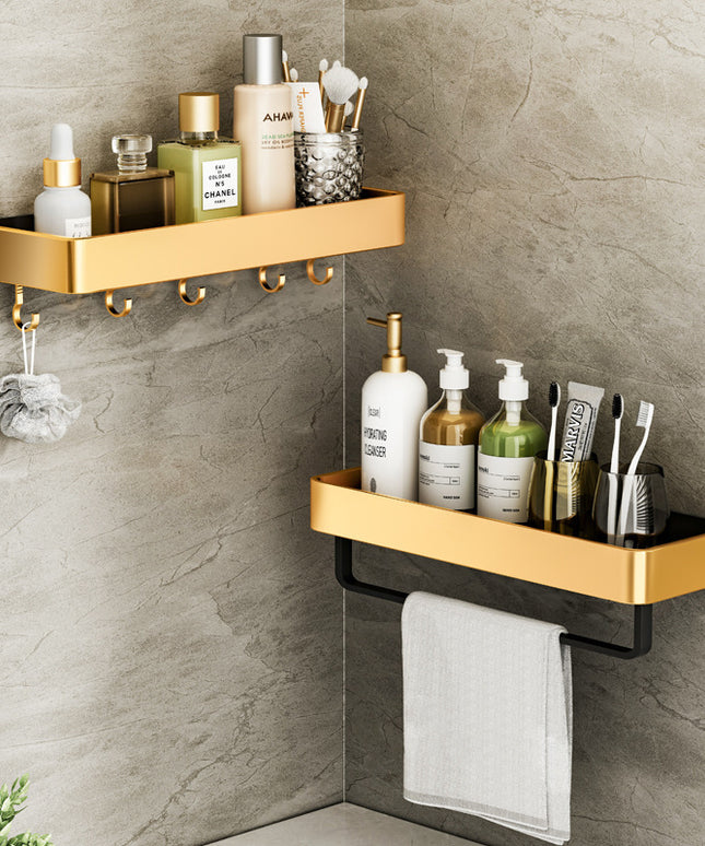 Bathroom Towel Storage Rack – Aluminium Shelf with Hooks | Ikeame