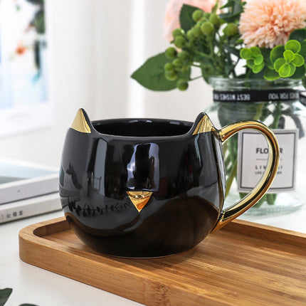 Cat Head Mug 🐱 – Black and Gold or White and Silver