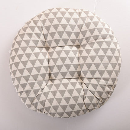 Round, patterned seat cushion with silk cotton core – Trendy & Practical for Daily Living