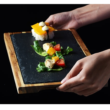 Acacia Wood Pizza Plate | Wooden Serving Board with Stone