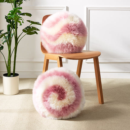 Round Plush Cushion | Pink & Cream Modern Decorative Pillow