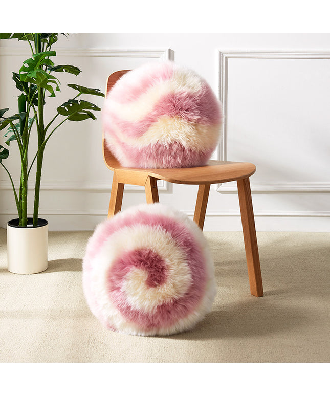 Round Plush Cushion | Pink & Cream Modern Decorative Pillow