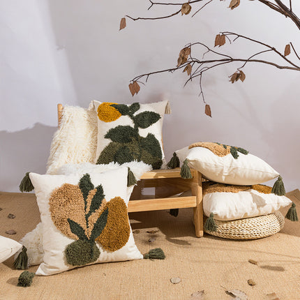 Embroidered Leaf Cushion Covers with Tassels