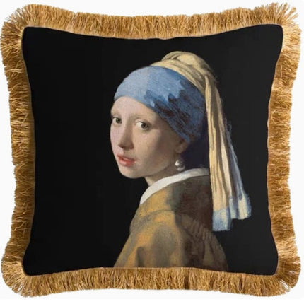 Vintage Oil Painting Cushion – Girl with Earrings