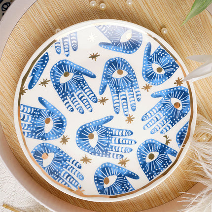 Eye Print Ceramic Mug & Plate Set | Gold Detail Decorative Tableware