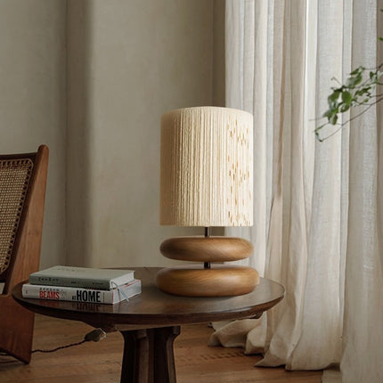 Solid Wood Table Lamp with Seiko Shade – Rustic Modern | Walnut or Light Wood