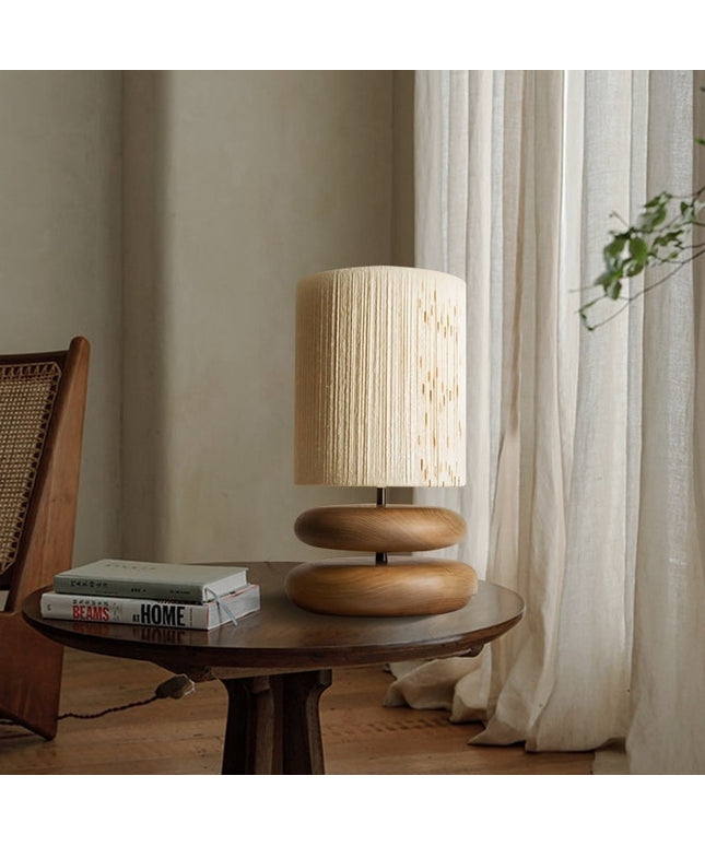 Solid Wood Table Lamp with Seiko Shade – Rustic Modern | Walnut or Light Wood