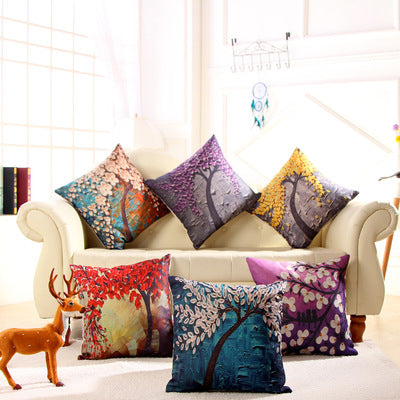 Oil Painting Cushion Cover | Artistic Cotton Linen Pillow 45x45