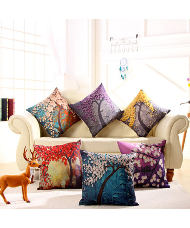 Oil Painting Cushion Cover | Artistic Cotton Linen Pillow 45x45