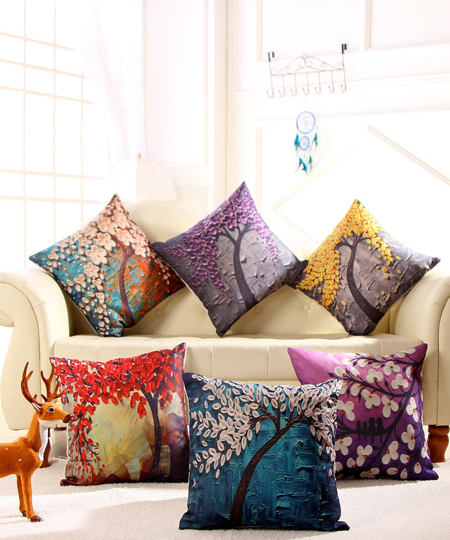 Oil Painting Cushion Cover | Artistic Cotton Linen Pillow 45x45