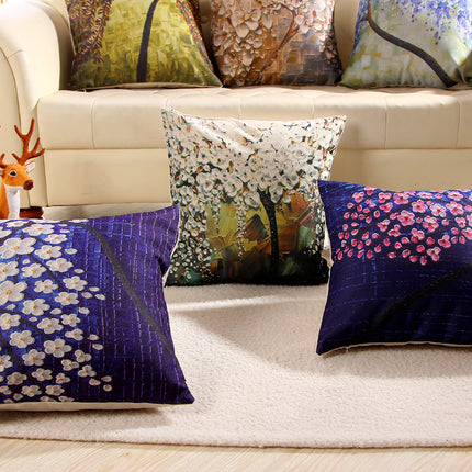 Oil Painting Cushion Cover | Artistic Cotton Linen Pillow 45x45