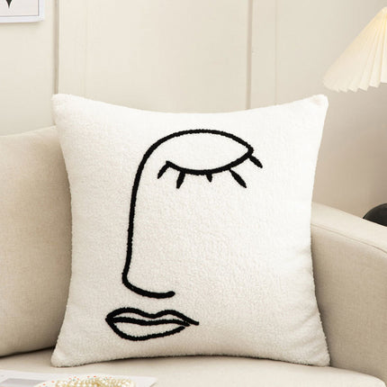 Abstract Face Cushion Cover | Embroidered Plush Sofa Cushion