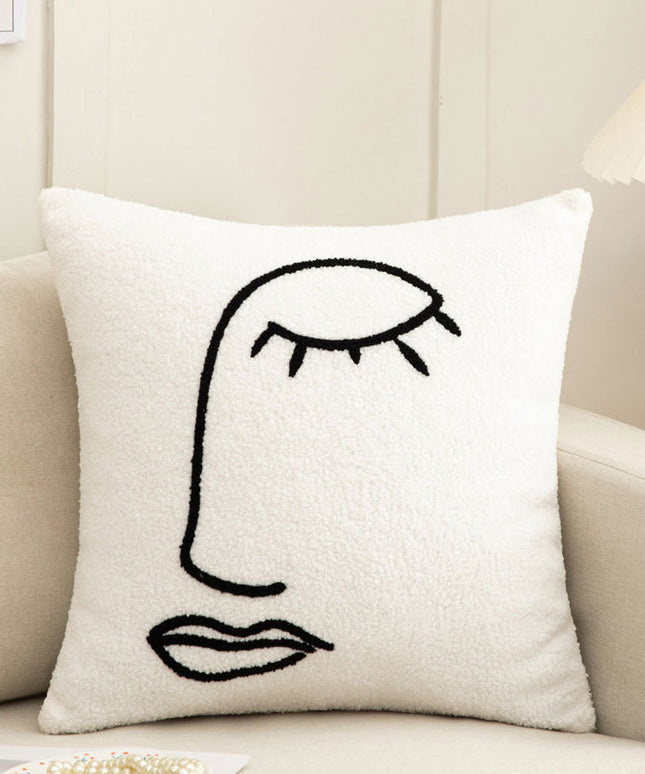 Abstract Face Cushion Cover | Embroidered Plush Sofa Cushion