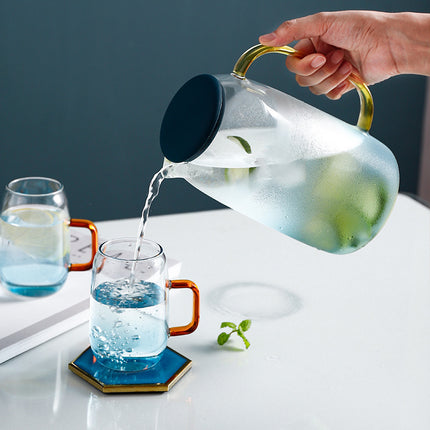 Blue Ombre Glass Pitcher / Jug 💙 – Gold Handle & Navy Lid