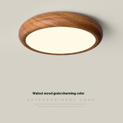 Circular Walnut Wooden LED Ceiling Light – Modern Minimalist Lamp