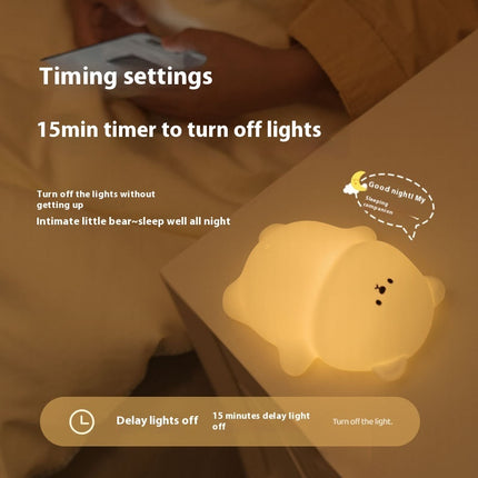 Soft Silicone Bear Night Light – USB Rechargeable Mood Lamp (Warm & RGB Colours)