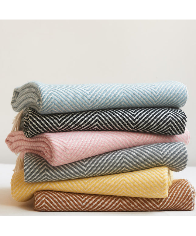 Nordic Style Herringbone Pattern Blanket with Tassel Detail