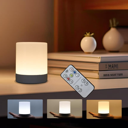 Rechargeable Touch Night Lamp with Remote – Cylindrical Ambience Light (Tricolour, 10 Brightness Levels)