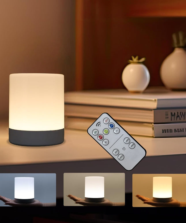 Rechargeable Touch Night Lamp with Remote – Cylindrical Ambience Light (Tricolour, 10 Brightness Levels)