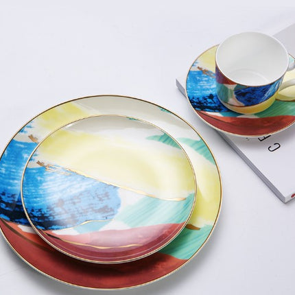 Watercolour Dining and Tea Set with Gold Detailing | Bone China Tableware