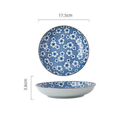 Japanese Blue and White Ceramic Plates | Decorative Tableware Set