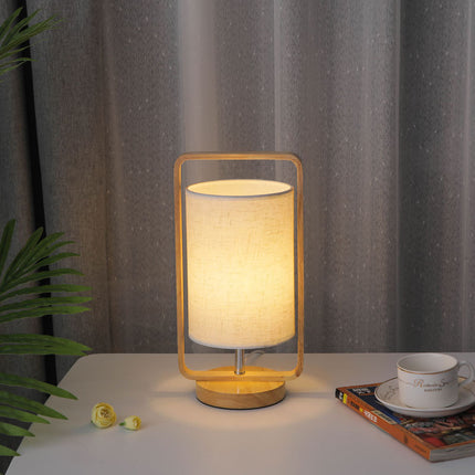 LED Solid Wood Table Lamp – USB Powered | Grey or Beige Shade