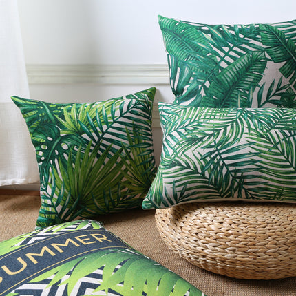 Green Palm Print Cushion Cover 🌿🍃