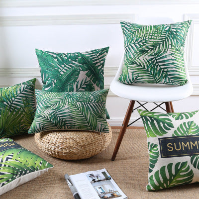 Green Palm Print Cushion Cover 🌿🍃